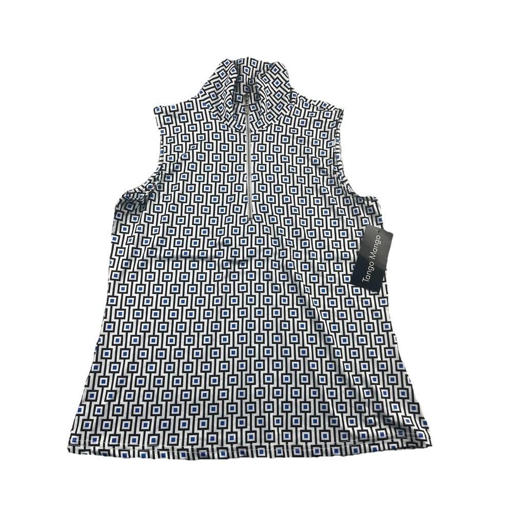 Tango Mango Geometric Print 1/4 Zip Collared Sleeveless Stretchy Polo Medium NWT
